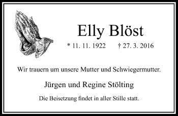 Traueranzeige von Elly Blöst von Rheinische Post