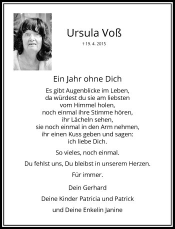 Traueranzeige von Ursula Voß von Rheinische Post