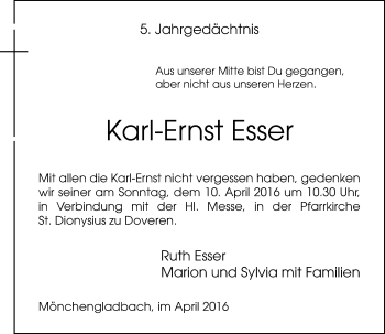 Traueranzeige von Karl-Ernst Esser von Rheinische Post