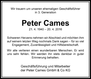 Traueranzeige von Peter Cames von Rheinische Post