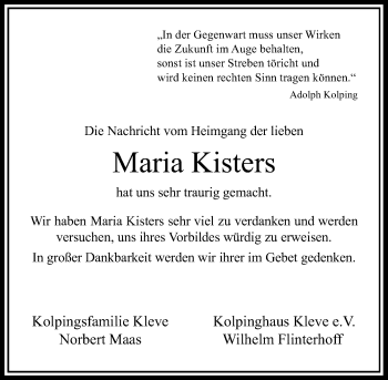 Traueranzeige von Maria Kisters von Rheinische Post