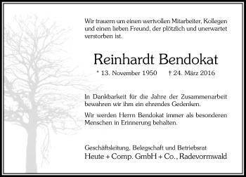 Traueranzeige von Reinhardt Bendokat von Rheinische Post