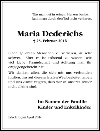 Traueranzeige von Maria Dederichs von Rheinische Post