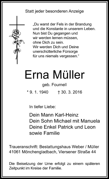 Traueranzeige von Erna Müller von Rheinische Post