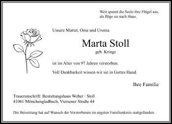 Traueranzeige von Marta Stoll von Rheinische Post