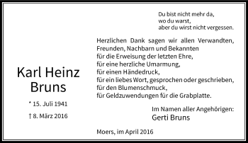 Traueranzeige von Karl Heinz Bruns von Rheinische Post