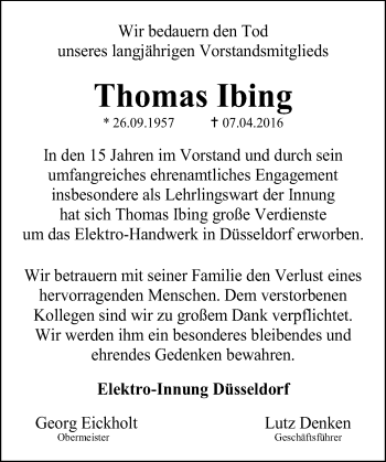 Traueranzeige von Thomas Ibing von Rheinische Post