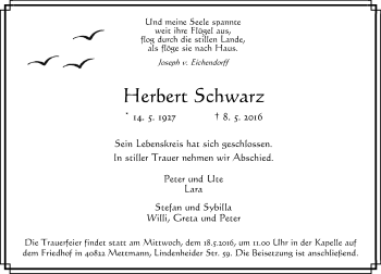 Traueranzeige von Herbert Schwarz von Rheinische Post
