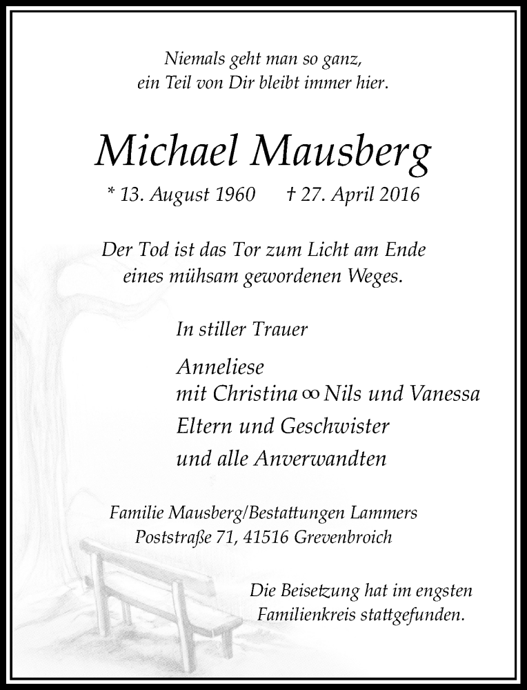  Traueranzeige für Michael Mausberg vom 14.05.2016 aus Rheinische Post