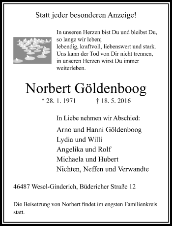 Traueranzeige von Norbert Göldenboog von Rheinische Post