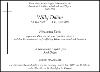 Traueranzeige von Willy Dahm von Rheinische Post