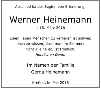 Traueranzeige von Werner Heinemann von Rheinische Post