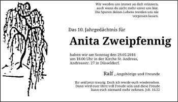 Traueranzeige von Anita Zweipfennig von Rheinische Post