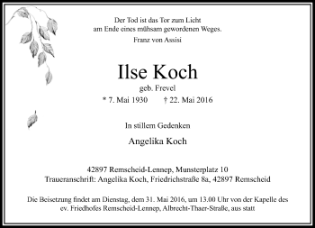 Traueranzeige von Ilse Koch von Rheinische Post