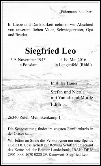 Traueranzeige von Siegfried Leo von Rheinische Post