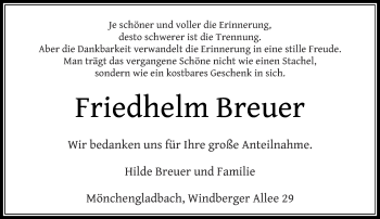 Traueranzeige von Friedhelm Breuer von Rheinische Post