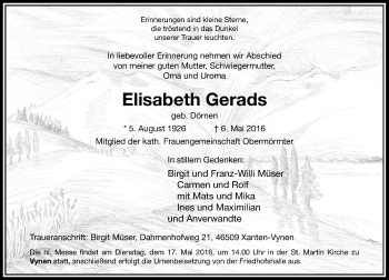 Traueranzeige von Elisabeth Gerads von Rheinische Post