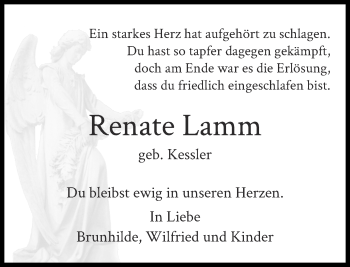 Traueranzeige von Renate Lamm von Rheinische Post
