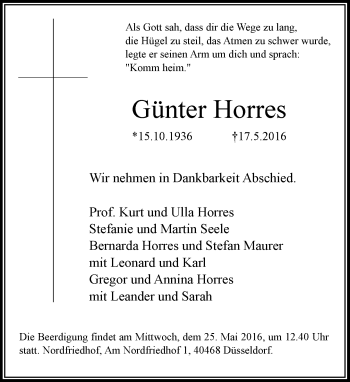 Traueranzeige von Günter Horres von Rheinische Post