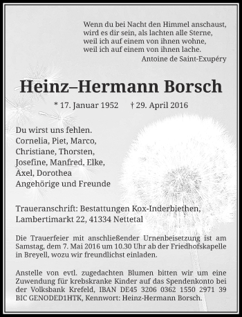 Traueranzeige von Heinz-Hermann Borsch von Rheinische Post