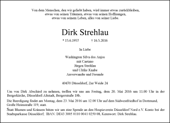 Traueranzeige von Dirk Strehlau von Rheinische Post