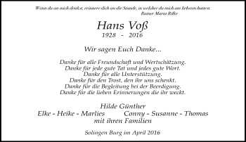 Traueranzeige von Hans Voß von Rheinische Post