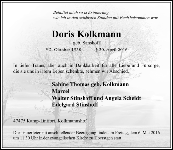 Traueranzeige von Doris Kolkmann von Rheinische Post