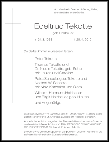 Traueranzeige von Edeltrud Tekotte von Rheinische Post