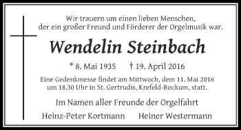 Traueranzeige von Wendelin Steinbach von Rheinische Post
