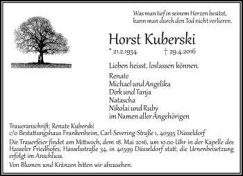 Traueranzeige von Horst Kuberski von Rheinische Post