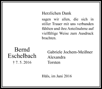 Traueranzeige von Bernd Eschelbach von Rheinische Post