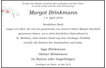 Traueranzeige von Margot Brinkmann von Rheinische Post