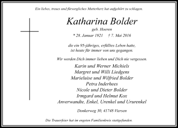 Traueranzeige von Katharina Bolder von Rheinische Post