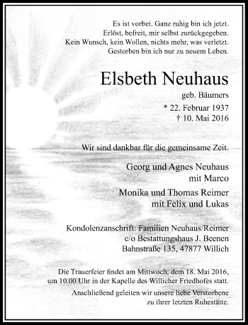 Traueranzeige von Elsbeth Neuhaus von Rheinische Post