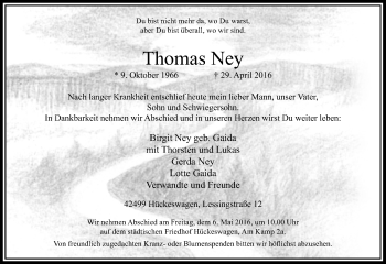 Traueranzeige von Thomas Ney von Rheinische Post