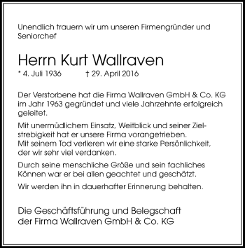 Traueranzeige von Kurt Wallraven von Rheinische Post