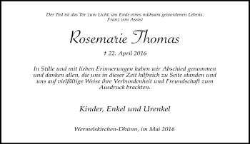 Traueranzeige von Rosemarie Thomas von Rheinische Post