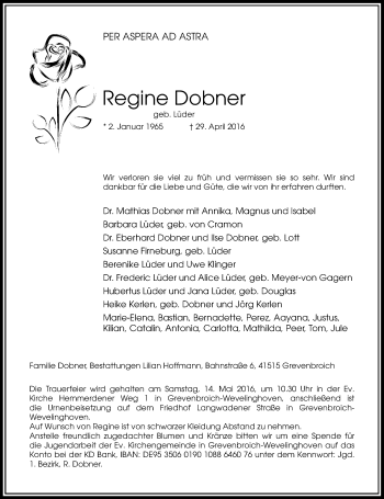 Traueranzeige von Regine Dobner von Rheinische Post