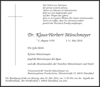 Traueranzeige von Klaus-Herbert Münchmeyer von Rheinische Post