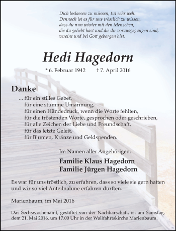 Traueranzeige von Hedi Hagedorn von Rheinische Post