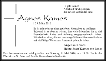 Traueranzeige von Agnes Kames von Rheinische Post