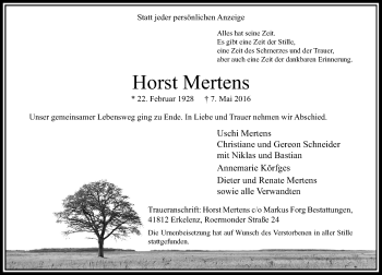 Traueranzeige von Horst Mertens von Rheinische Post