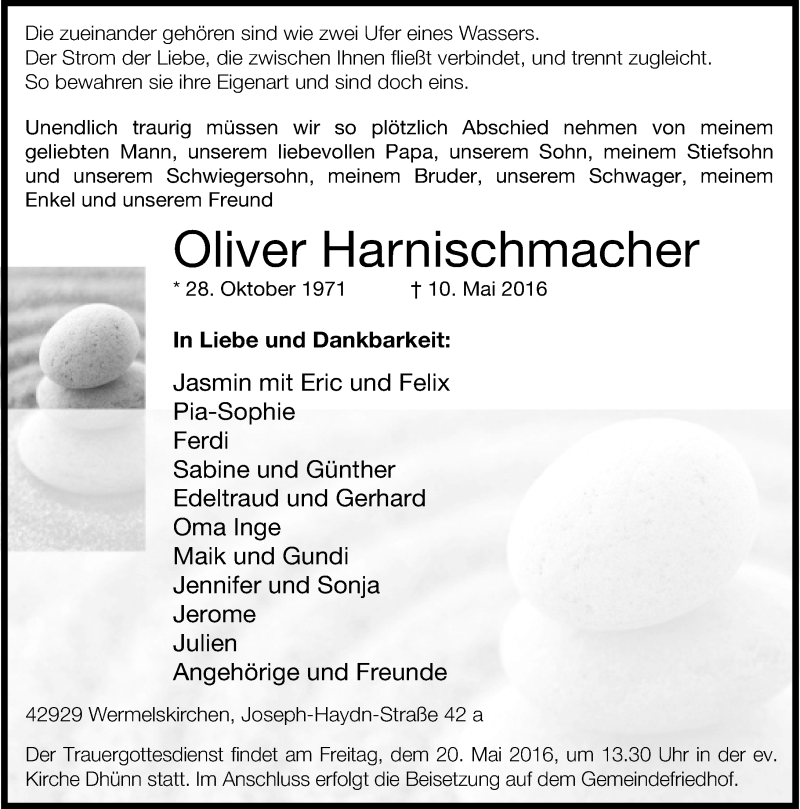  Traueranzeige für Oliver Harnischmacher vom 18.05.2016 aus Rheinische Post
