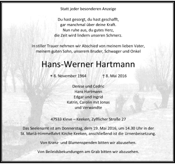Traueranzeige von Hans-Werner Hartmann von Rheinische Post