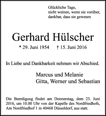 Traueranzeige von Gerhard Hülscher von Rheinische Post