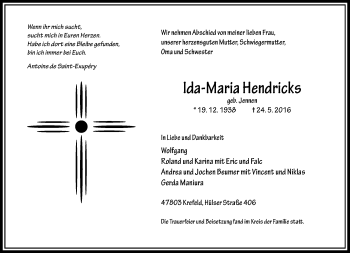 Traueranzeige von Ida-Maria Hendricks von Rheinische Post