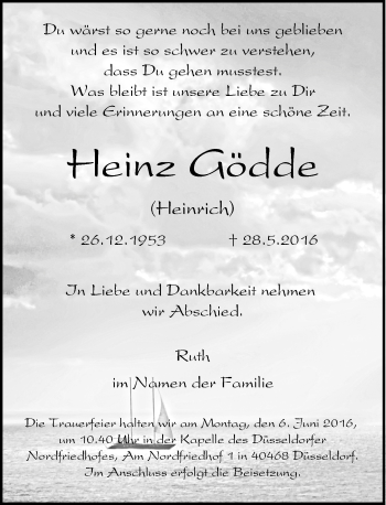 Traueranzeige von Heinz Gödde von Rheinische Post