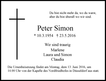 Traueranzeige von Peter Simon von Rheinische Post