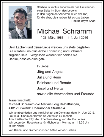 Traueranzeige von Michael Schramm von Rheinische Post