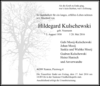 Traueranzeige von Hildegard Kulschewski von Rheinische Post